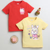 BUMZEE Red & Yellow Girls Half Sleeves Cotton T-Shirts Pack Of 2