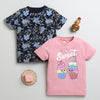 BUMZEE Navy & Pink Girls Half Sleeves Cotton T-Shirts Pack Of 2
