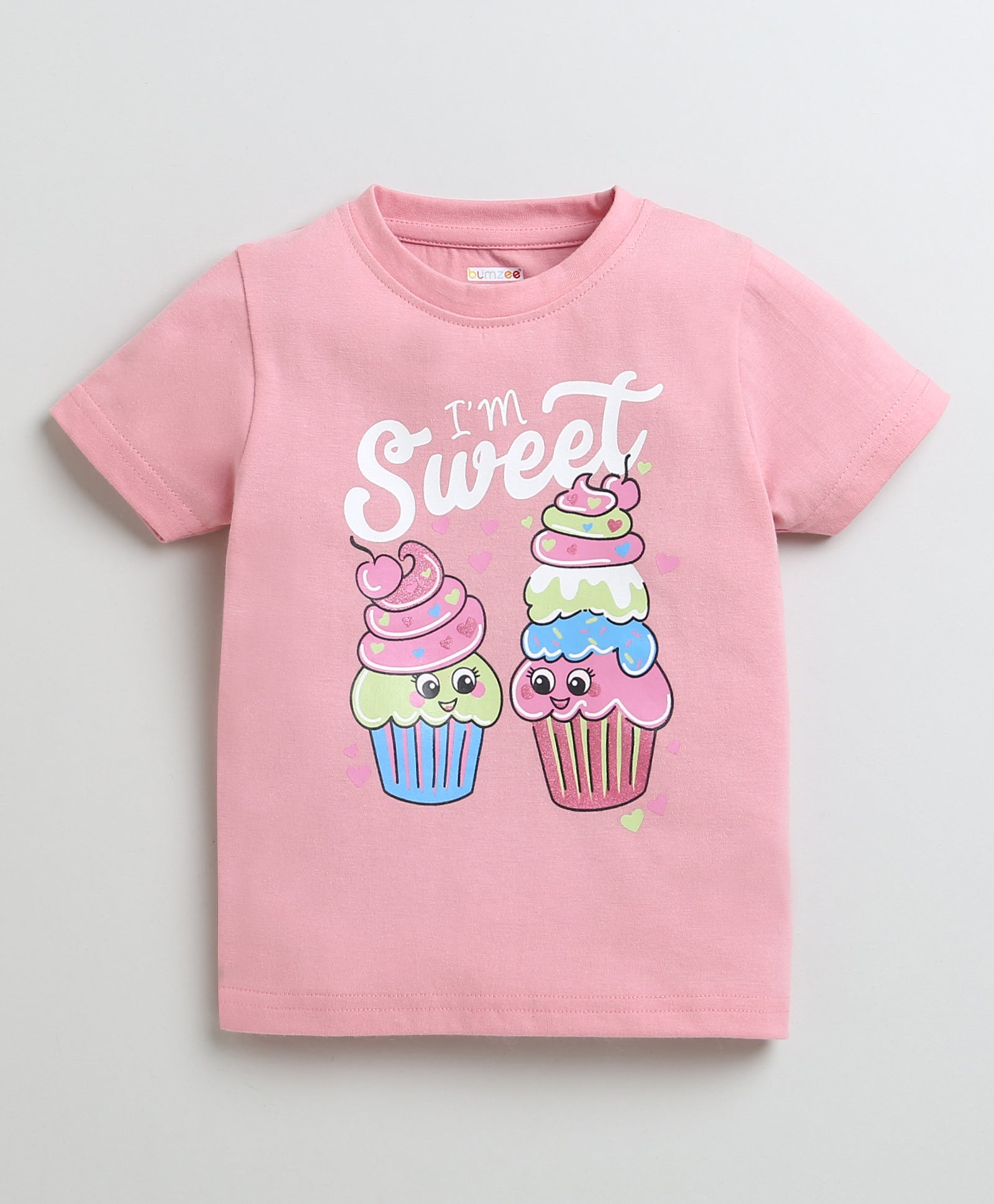 BUMZEE Navy & Pink Girls Half Sleeves Cotton T-Shirts Pack Of 2