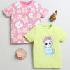 BUMZEE Pink & Lime Green Girls Half Sleeves Cotton T-Shirts Pack Of 2