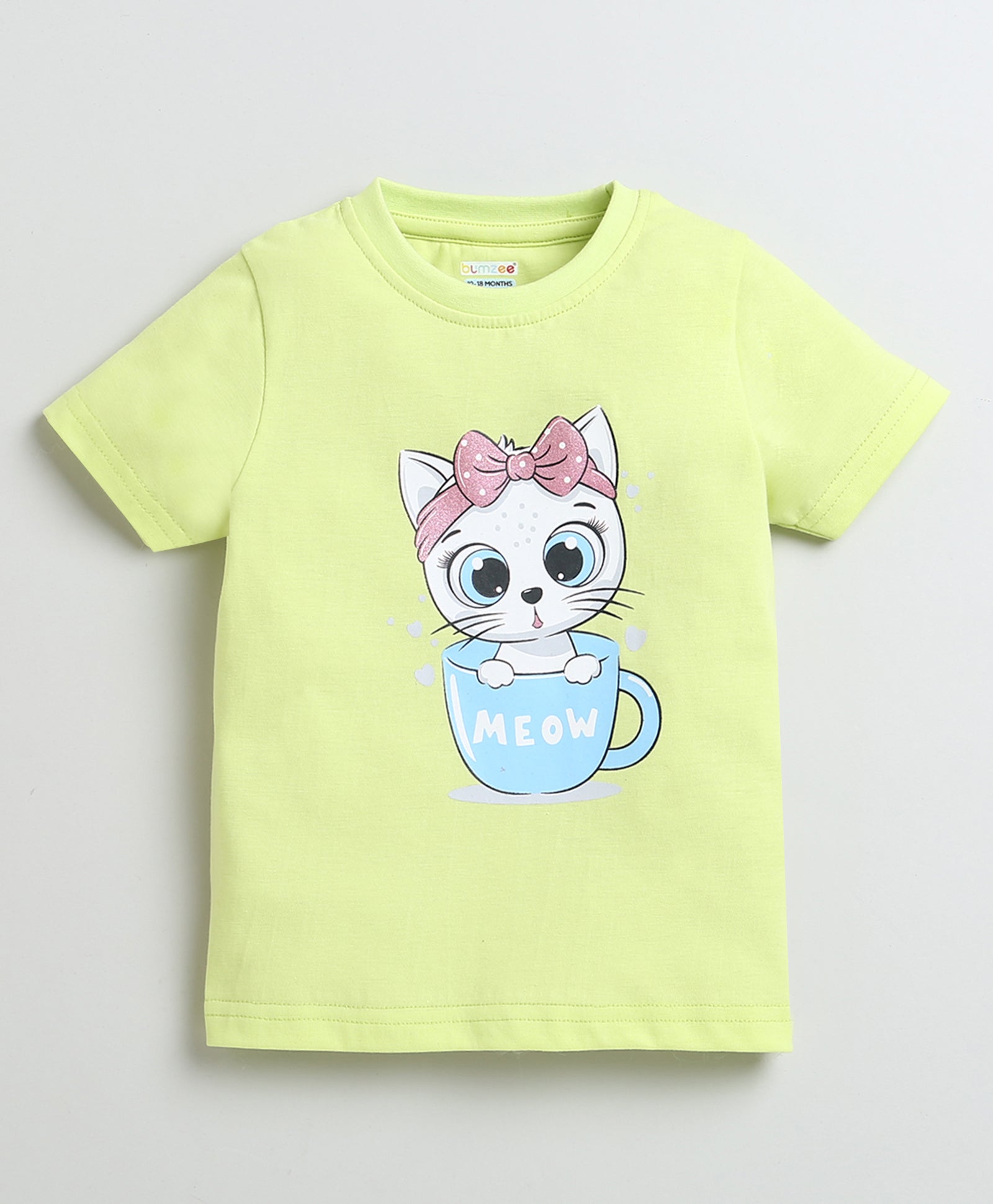 BUMZEE Pink & Lime Green Girls Half Sleeves Cotton T-Shirts Pack Of 2