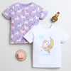 BUMZEE White & Lavender Girls Half Sleeves Cotton T-Shirts Pack Of 2