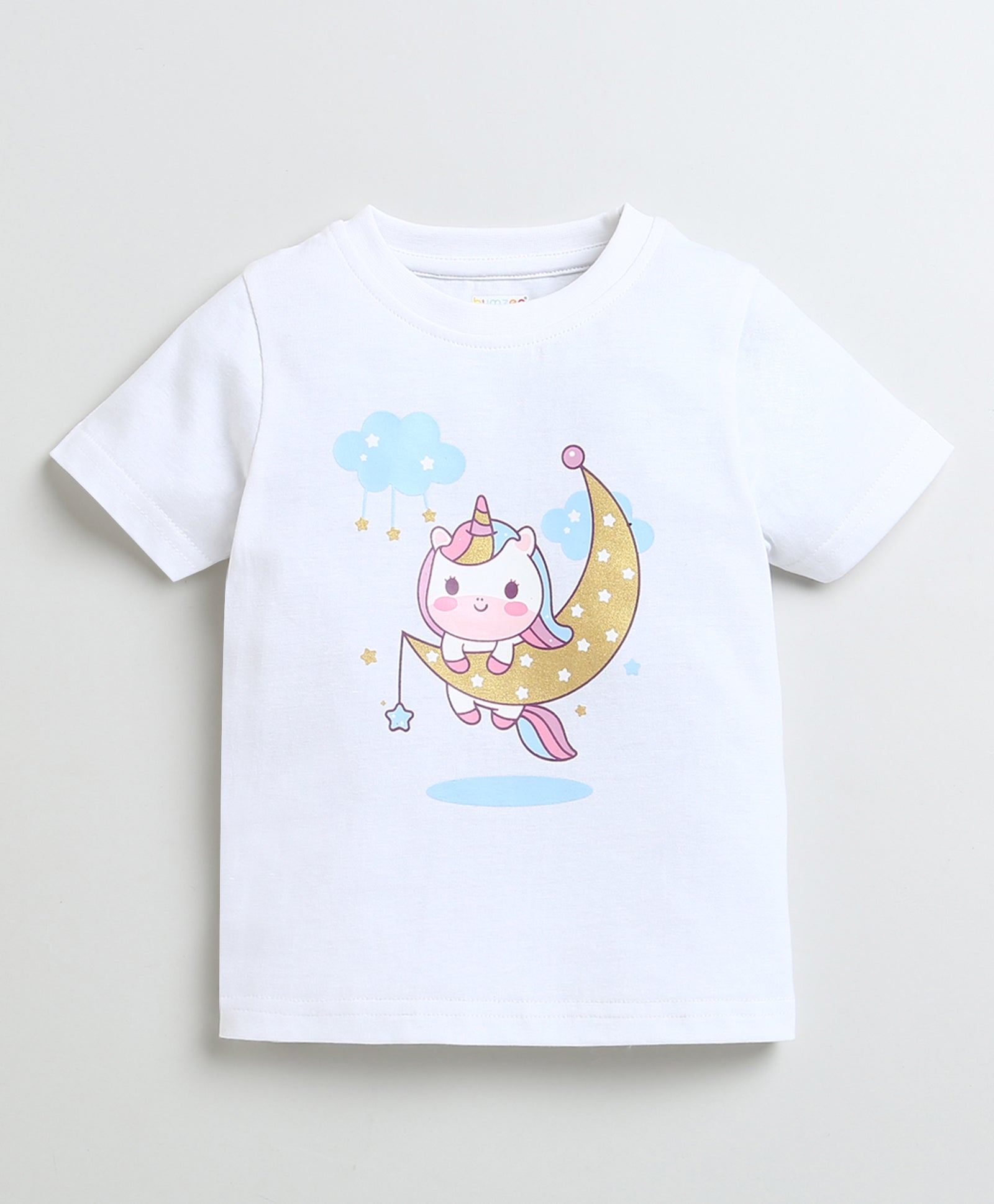 BUMZEE White & Lavender Girls Half Sleeves Cotton T-Shirts Pack Of 2