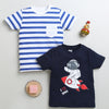 Boys 100% Cotton Astronaut & Stripes T-Shirt Pack - Navy & White