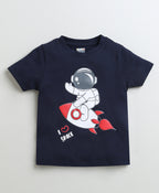 Bumzee Navy & White Graphic Print T-Shirt, Pack of 2, Half Sleeves, 100% Cotton