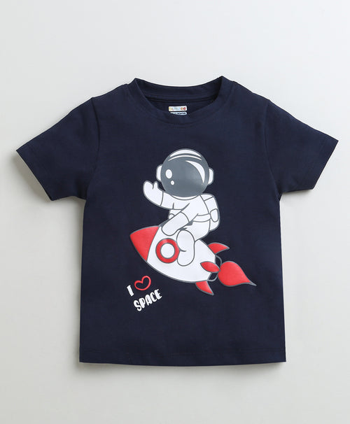 Boys 100% Cotton Astronaut & Stripes T-Shirt Pack - Navy & White