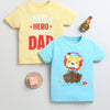 BUMZEE Blue & Yellow Boys Half Sleeves Cotton T-Shirts Pack Of 2