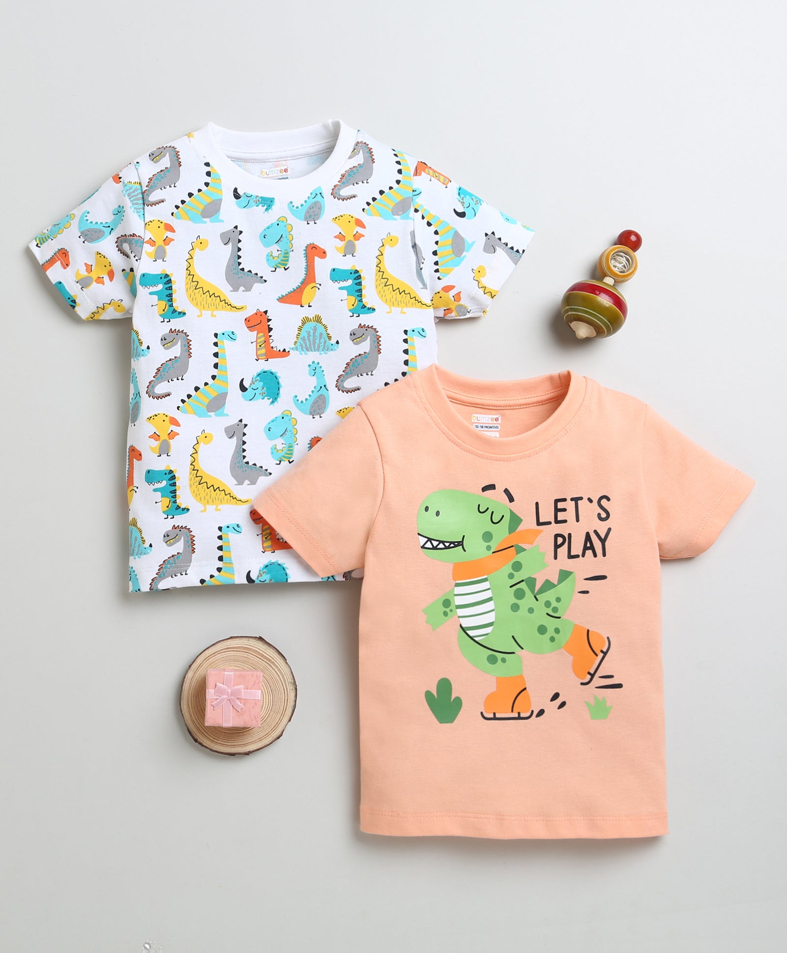 BUMZEE Orange & White Boys Half Sleeves Cotton T-Shirts Pack Of 2