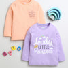 Girls 100% Cotton Text & Princess Crown T-Shirt Pack - Lavender & Orange