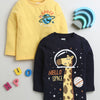 Boys 100% Cotton Giraffe & Space T-Shirt Pack - Yellow & Navy