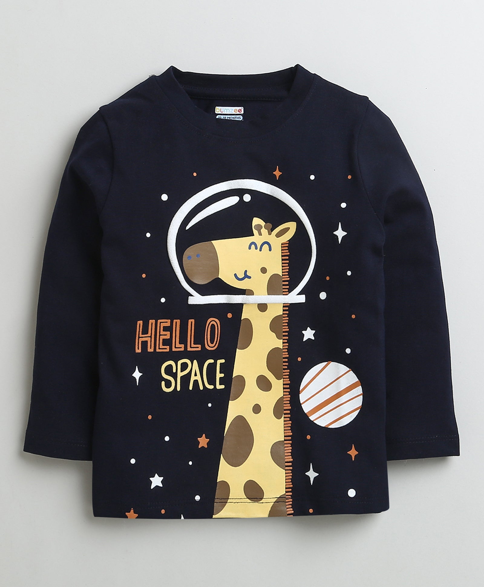 Boys 100% Cotton Giraffe & Space T-Shirt Pack - Yellow & Navy