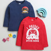 Boys 100% Cotton Text & Game T-Shirt Pack - Navy & Red