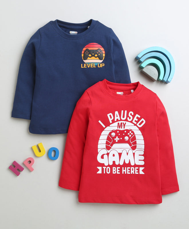 Boys 100% Cotton Text & Game T-Shirt Pack - Navy & Red
