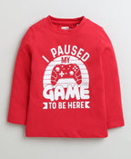 Bumzee Navy & Red Game & Text Print T-Shirt, Pack of 2, Full Sleeves, 100% Cotton