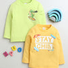 Boys 100% Cotton Dinosaur & Stay Chill T-Shirt - Yellow & Lime Green