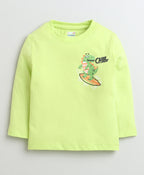 Bumzee Yellow & Lime Green Dinosaur & Text Print T-Shirt, Pack of 2, Full Sleeves