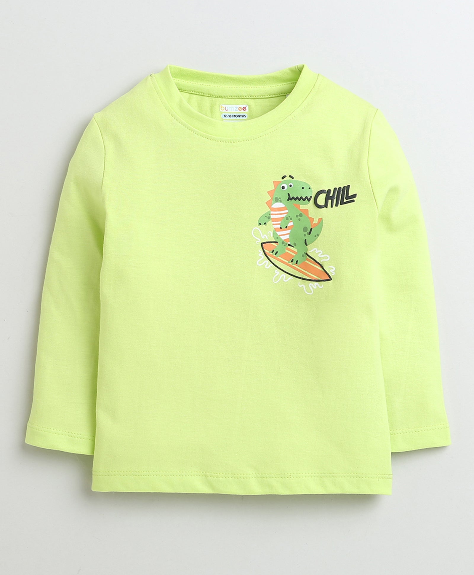 Boys 100% Cotton Dinosaur & Stay Chill T-Shirt - Yellow & Lime Green
