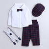 BUMZEE Navy & White Boys Full Sleeves Shirt Pant Set With Suspender & Cap