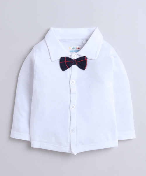 Bumzee Navy & White Checked Formal Set, Full Sleeves, 100% Cotton, with Suspender