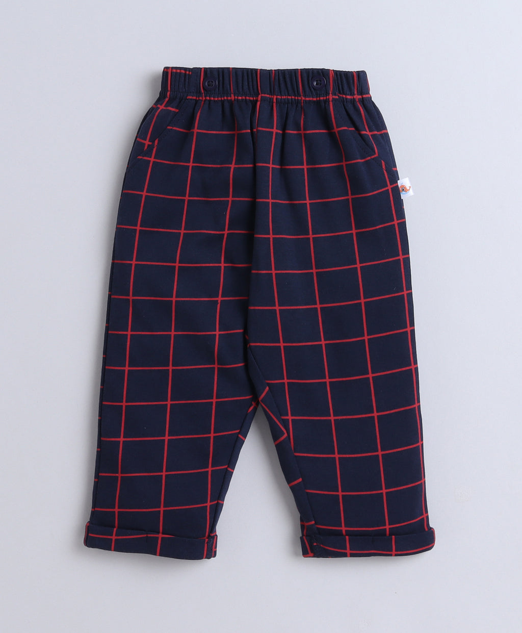 Bumzee Navy & White Checked Formal Set, Full Sleeves, 100% Cotton, with Suspender