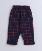 Bumzee Navy & White Checked Formal Set, Full Sleeves, 100% Cotton, with Suspender