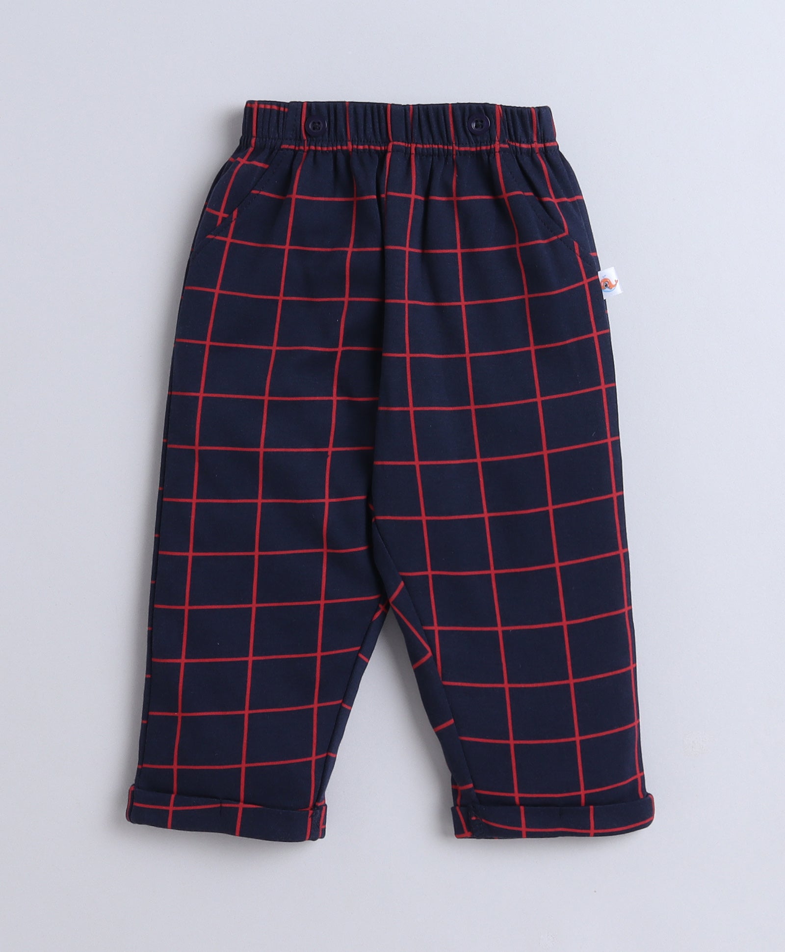 BUMZEE Navy & White Boys Full Sleeves Shirt Pant Set With Suspender & Cap