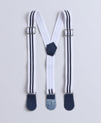 Bumzee Navy & White Checked Formal Set, Full Sleeves, 100% Cotton, with Suspender
