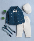 Bumzee Beige & Teal Graphic Print Formal Set, Full Sleeves, 100% Cotton