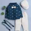 BUMZEE Beige & Teal Boys Full Sleeves Shirt Pant Set With Suspender & Cap
