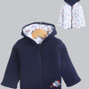 Boys 100% Cotton Solid Jacket - Navy & White