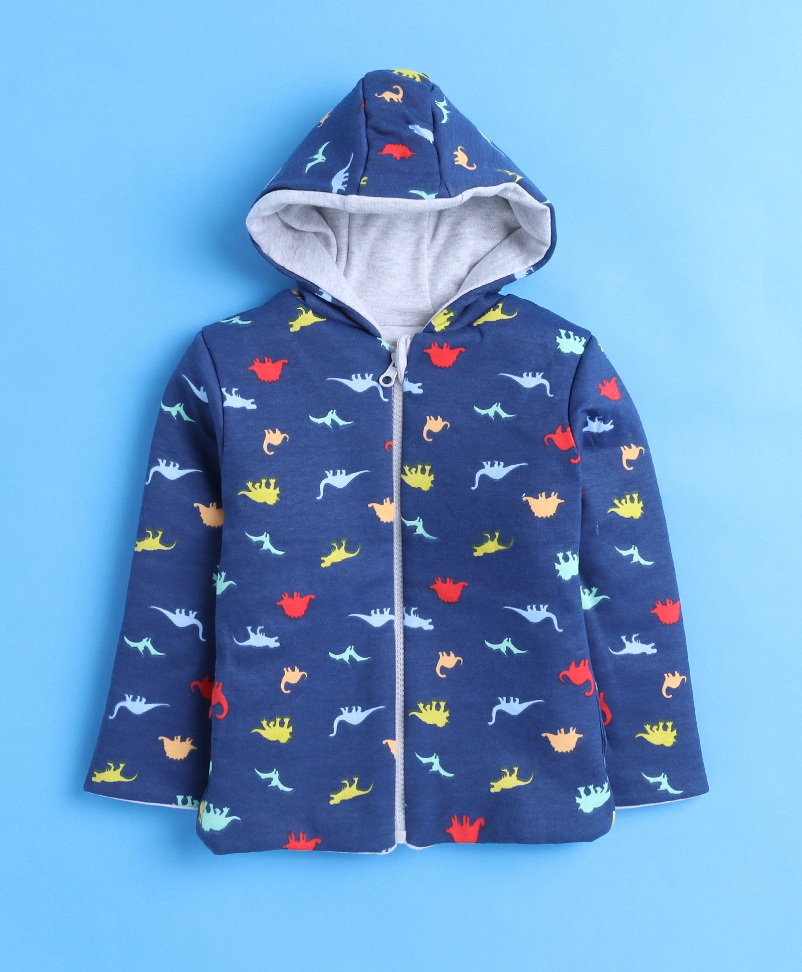 Boys 100% Cotton Solid Jacket - Grey Melange & Navy