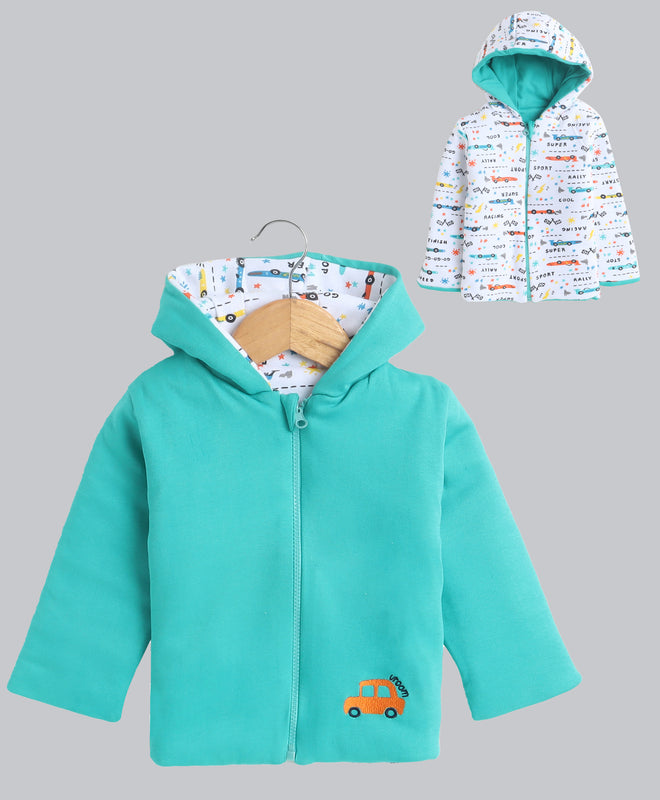 Boys 100% Cotton Solid Jacket - Green & White