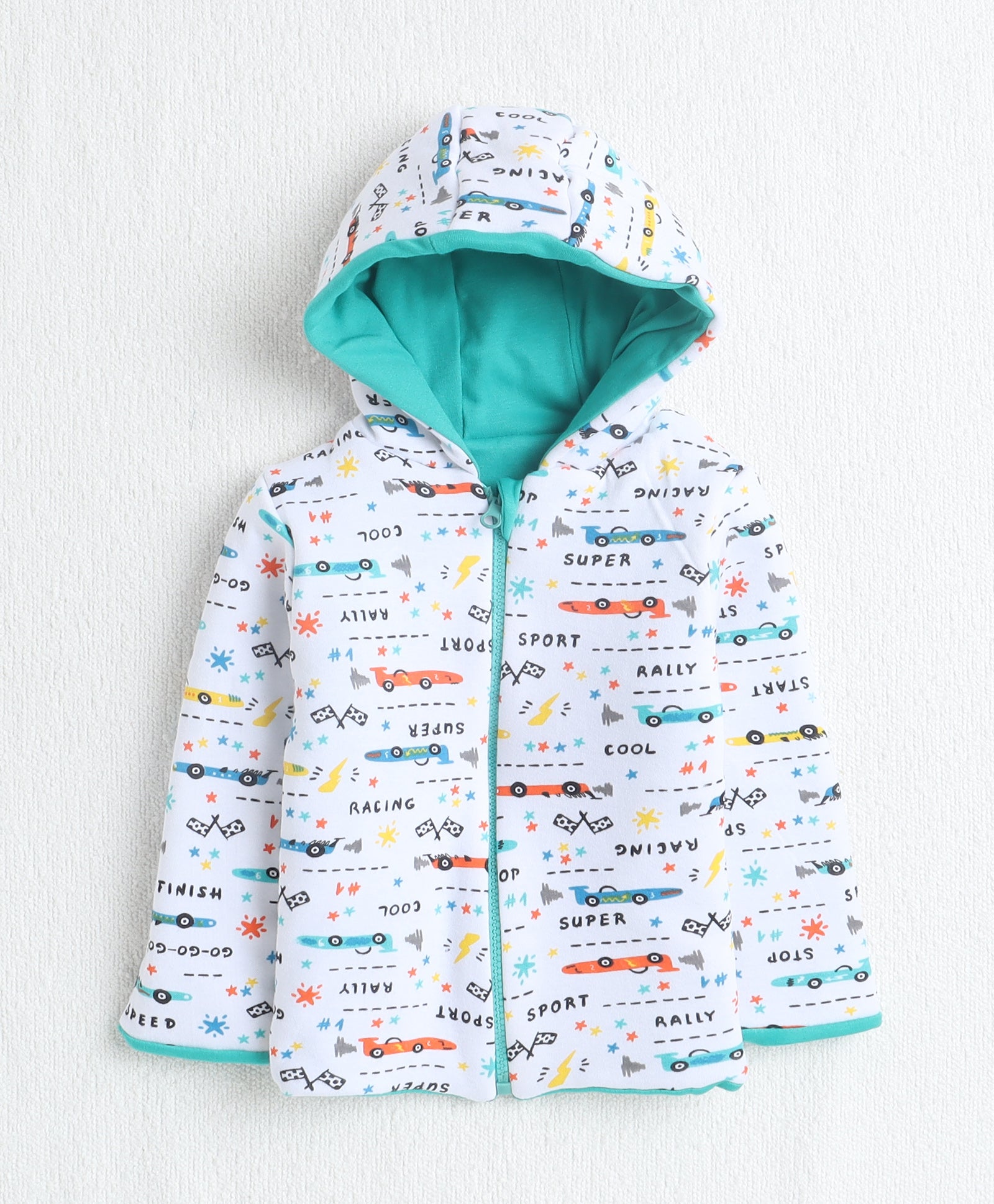 Boys 100% Cotton Solid Jacket - Green & White