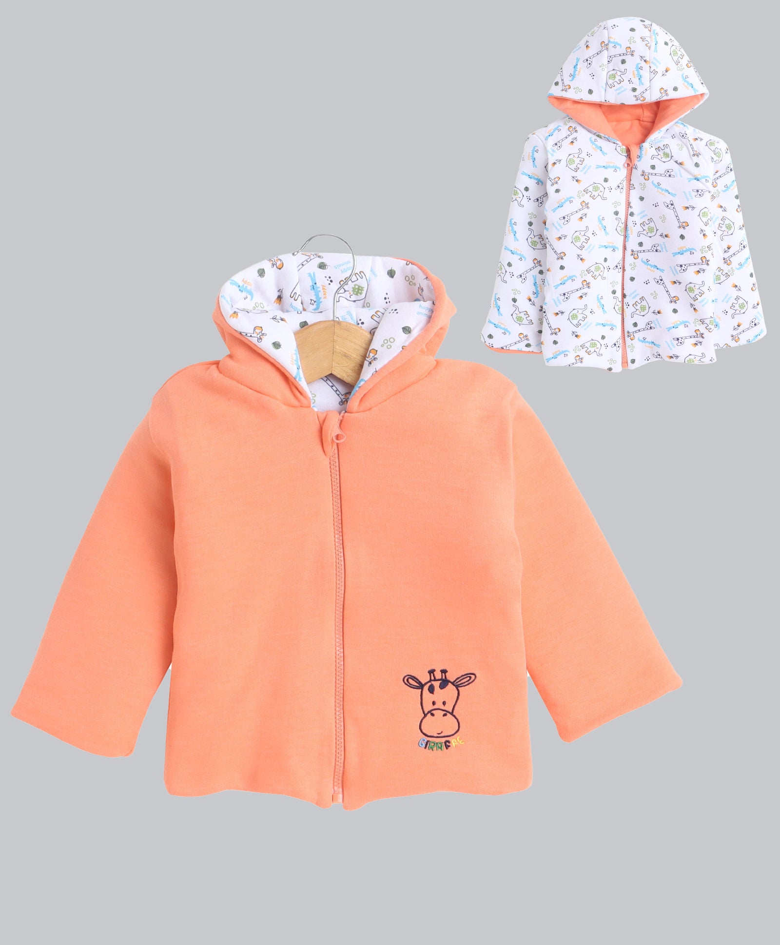 Boys 100% Cotton Solid Jacket - Orange & White