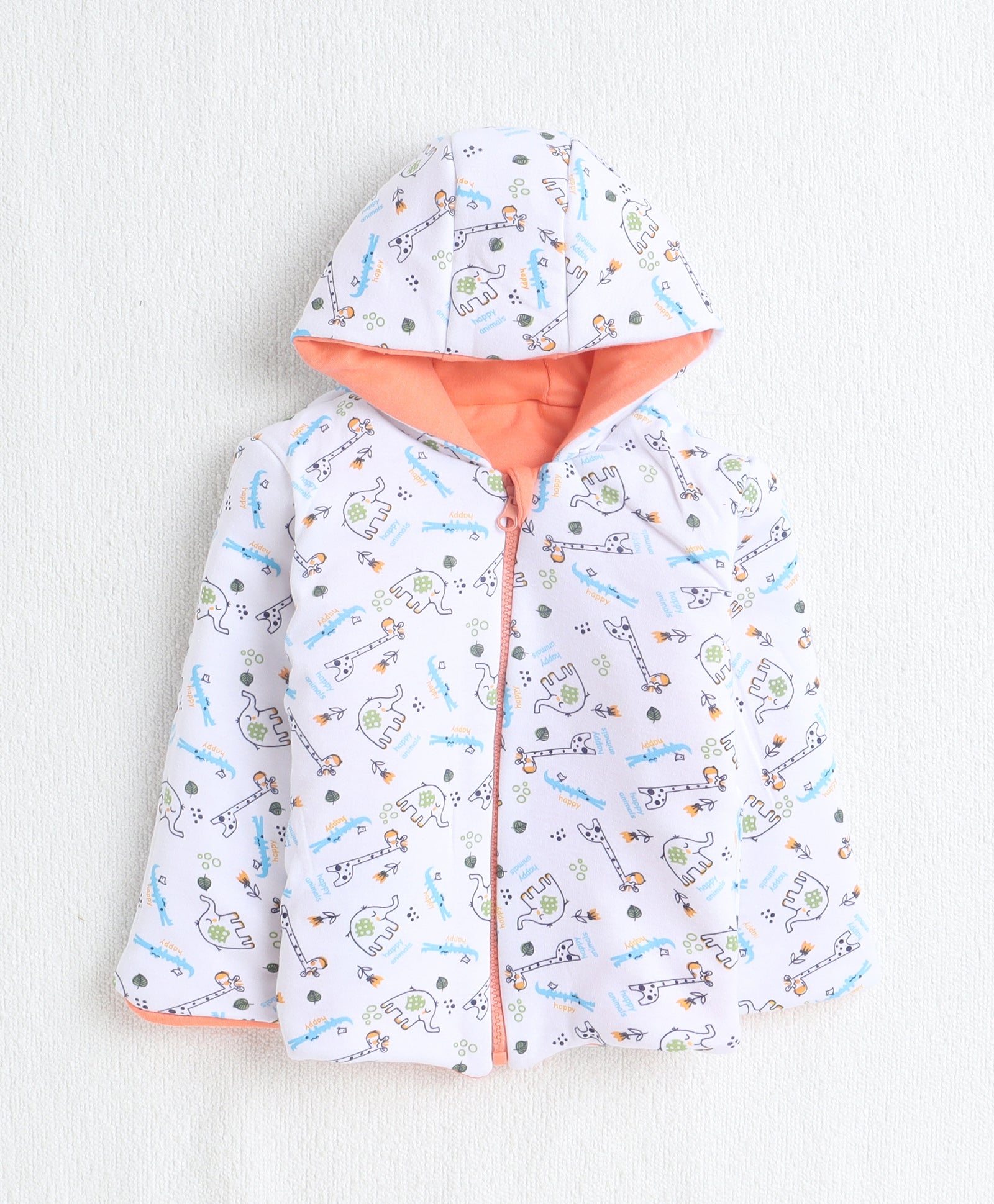 Boys 100% Cotton Solid Jacket - Orange & White
