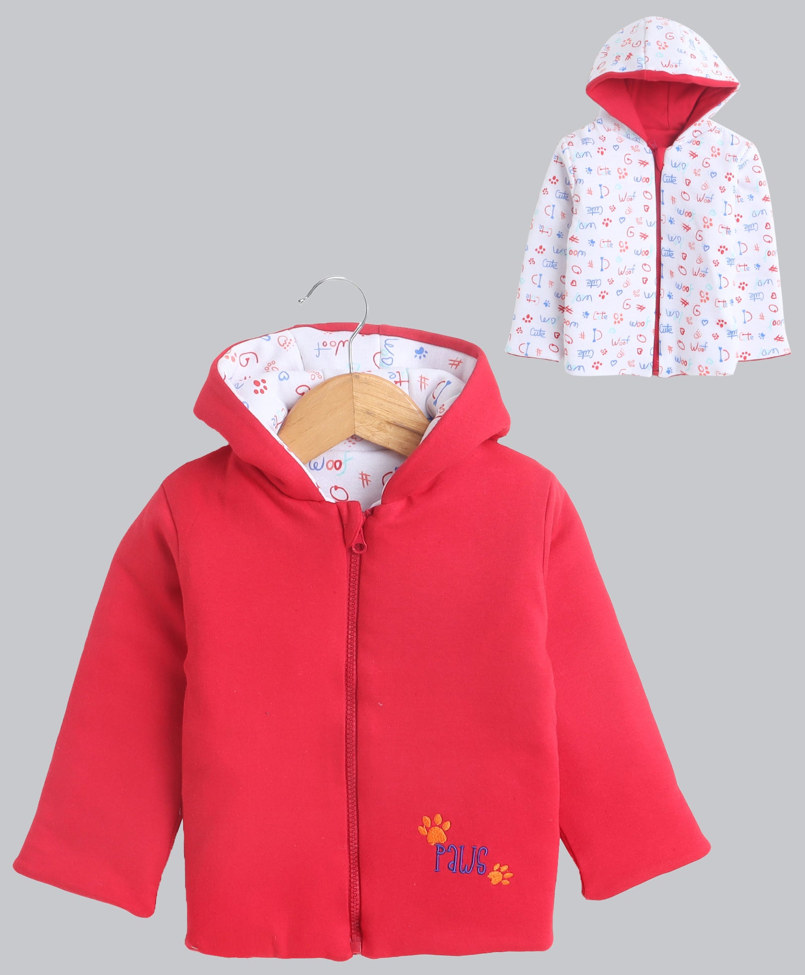 Boys 100% Cotton Solid Jacket - Red & White