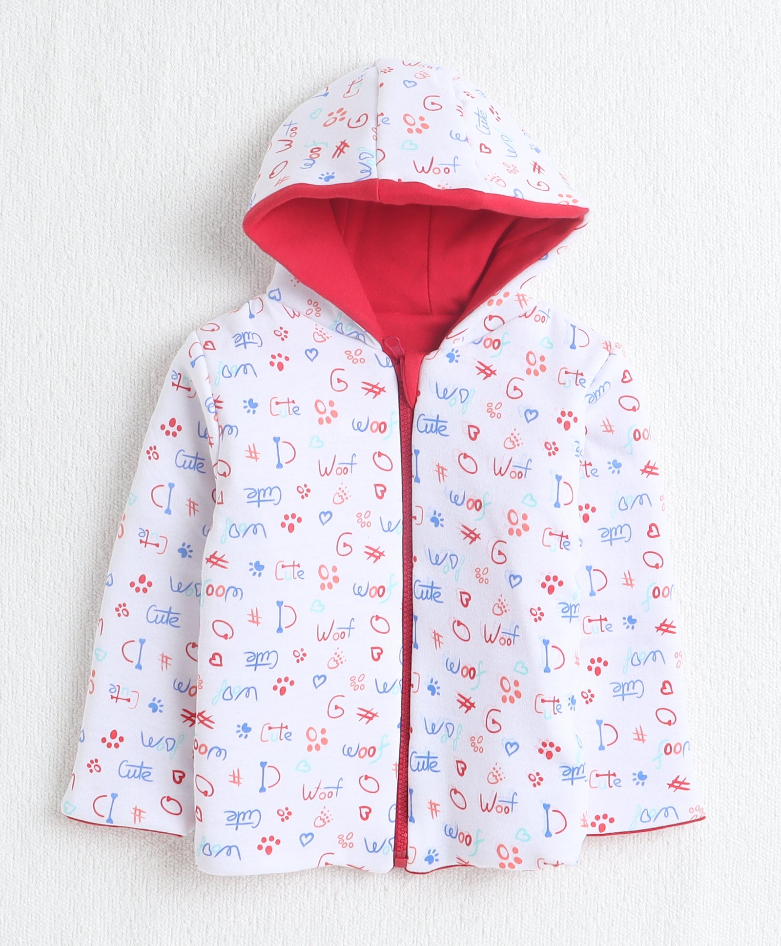 Boys 100% Cotton Solid Jacket - Red & White