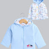 Boys 100% Cotton Solid Jacket - Sky Blue & White