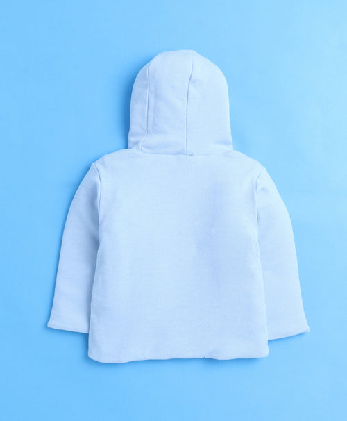 Boys 100% Cotton Solid Jacket - Sky Blue & White