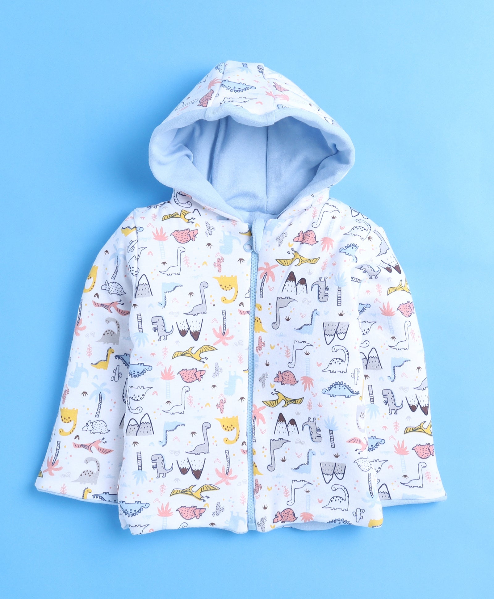 Boys 100% Cotton Solid Jacket - Sky Blue & White