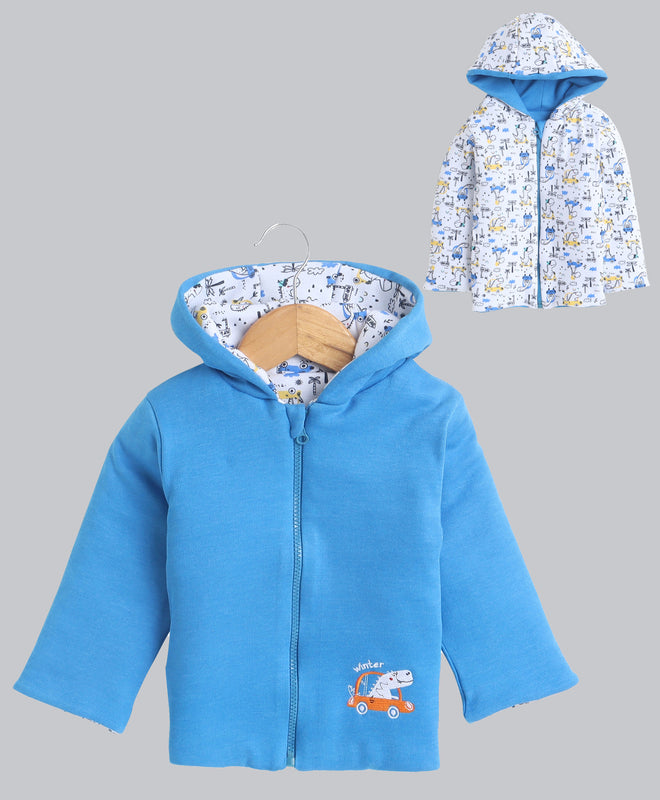 Boys 100% Cotton Solid Jacket - Royal Blue & White