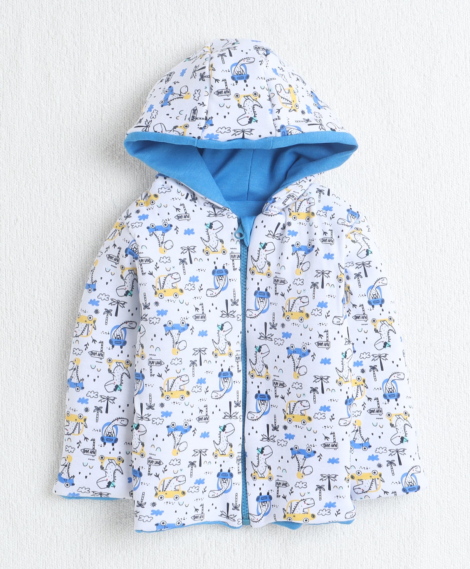 Boys 100% Cotton Solid Jacket - Royal Blue & White