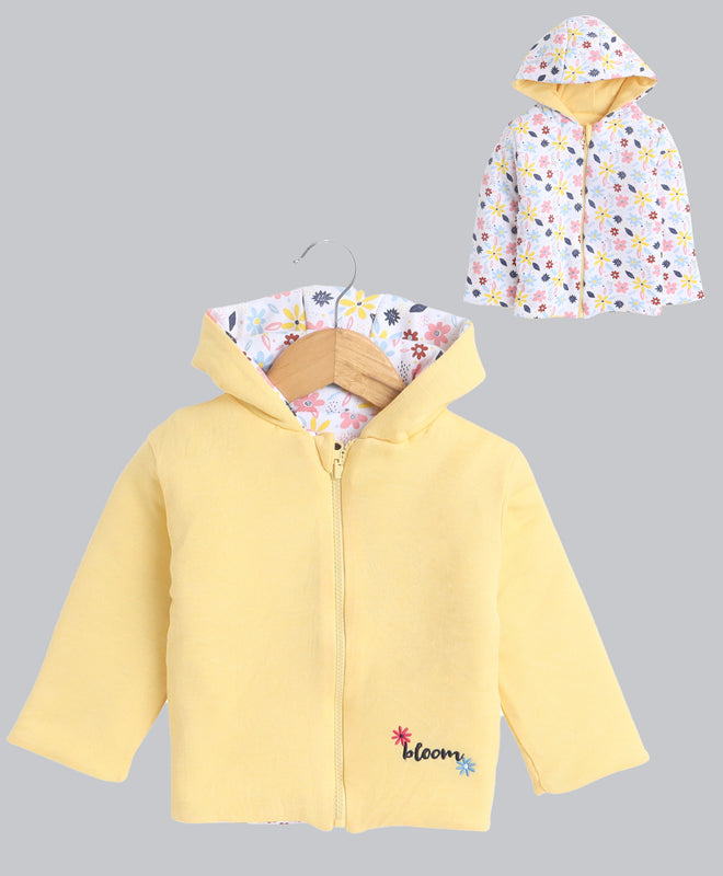 Girls 100% Cotton Solid Jacket - Yellow & White