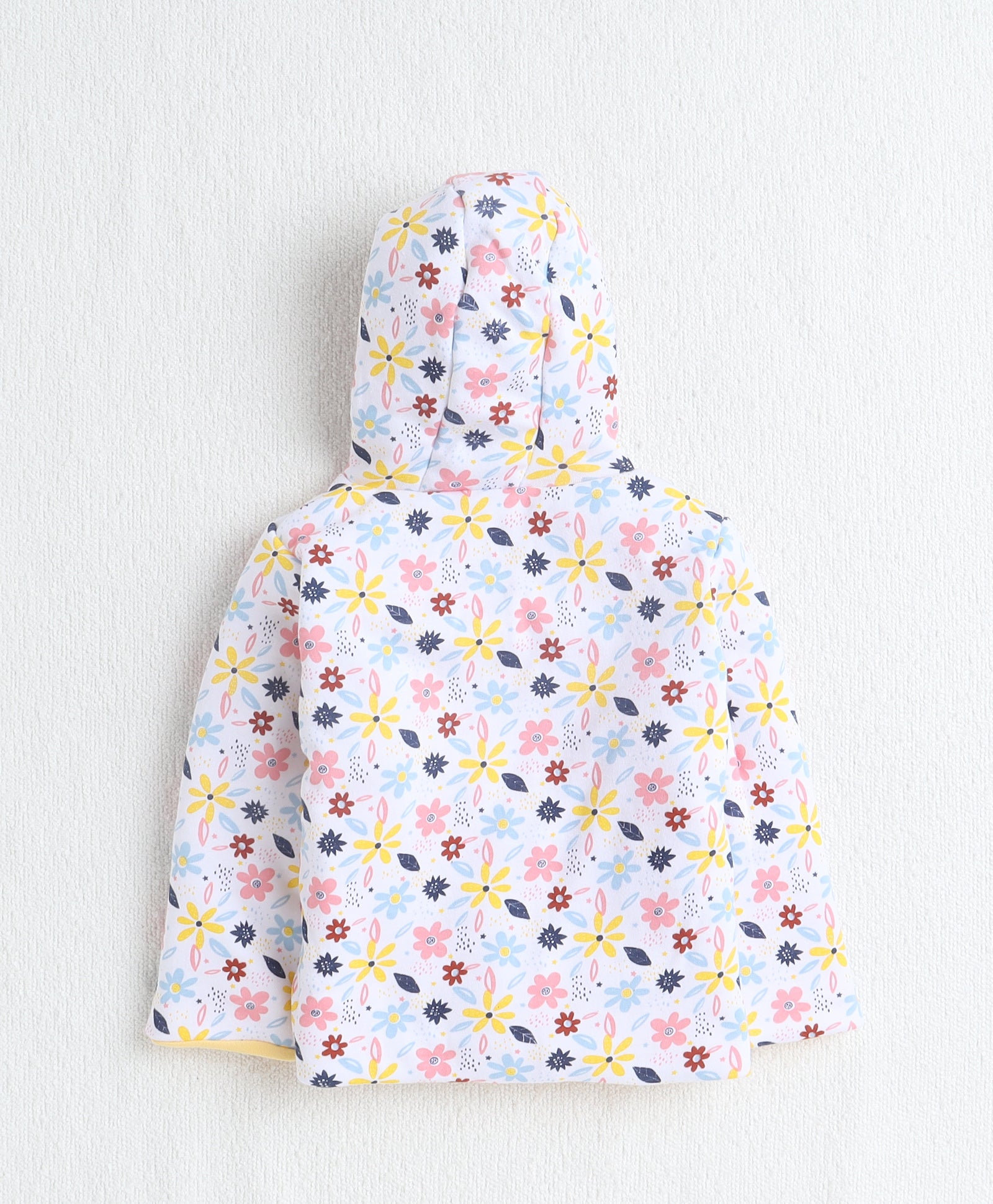 Girls 100% Cotton Solid Jacket - Yellow & White