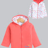 Girls 100% Cotton Solid Jacket - Coral & White