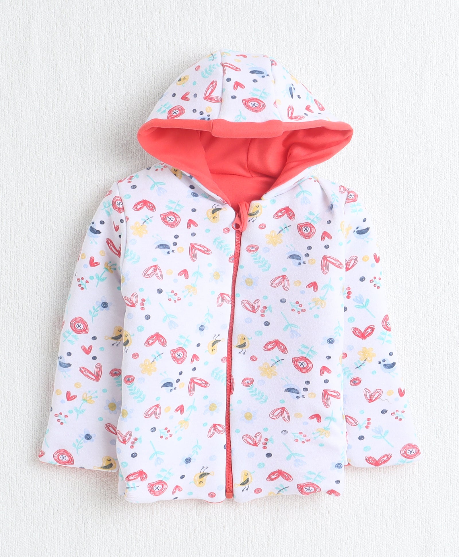 Girls 100% Cotton Solid Jacket - Coral & White