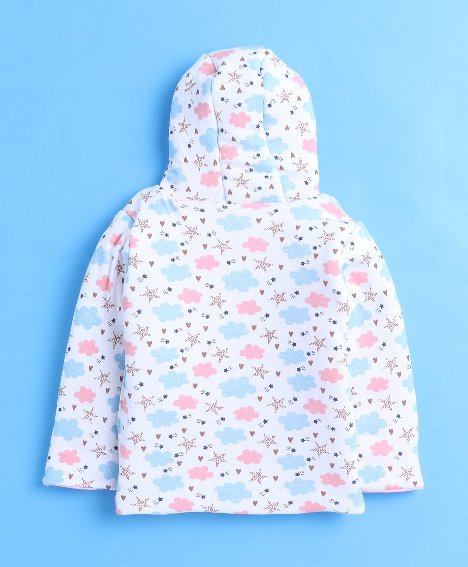 Girls 100% Cotton Solid Jacket - Baby Pink & White