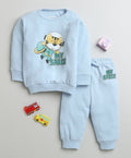Bumzee Sky Blue Animal Print Sweatshirt & Jogger Set, Full Sleeves, 100% Cotton