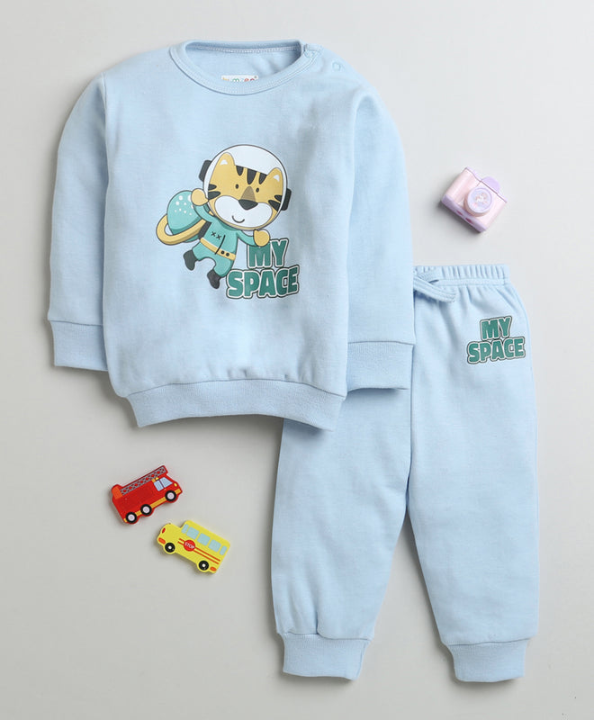Boys 100% Cotton Tiger Sweatshirt & Jogger Set - Sky Blue