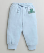 Bumzee Sky Blue Animal Print Sweatshirt & Jogger Set, Full Sleeves, 100% Cotton